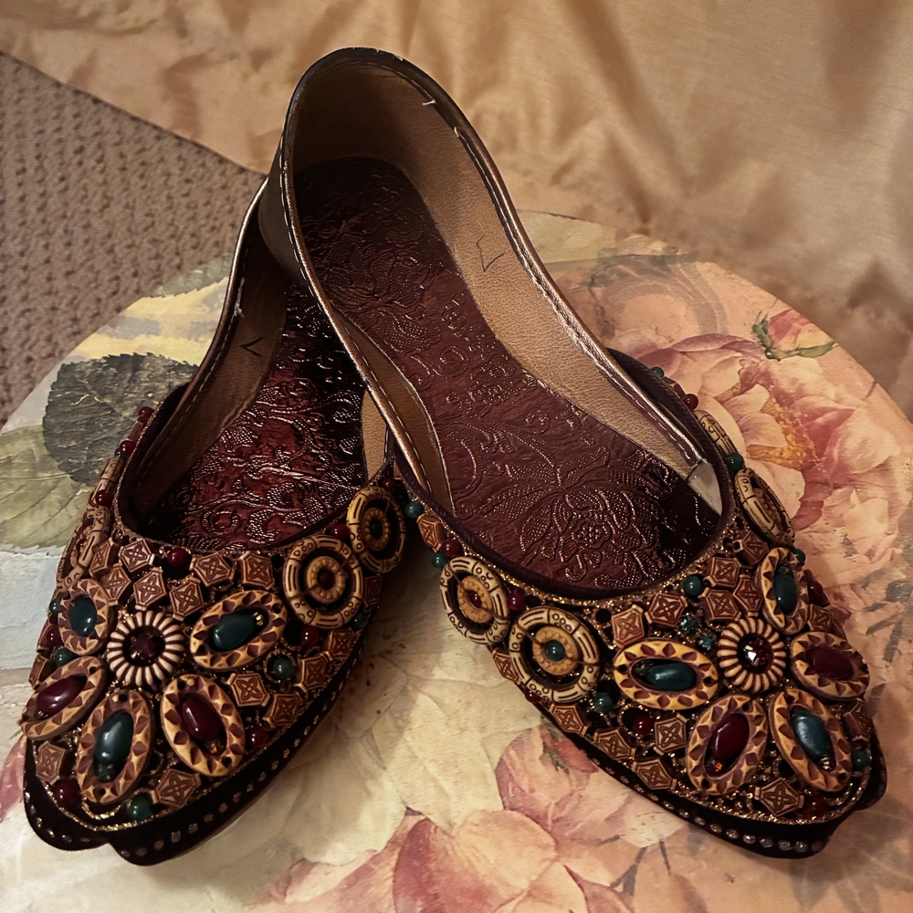 Artisan Embellished Flats in Brown and Red